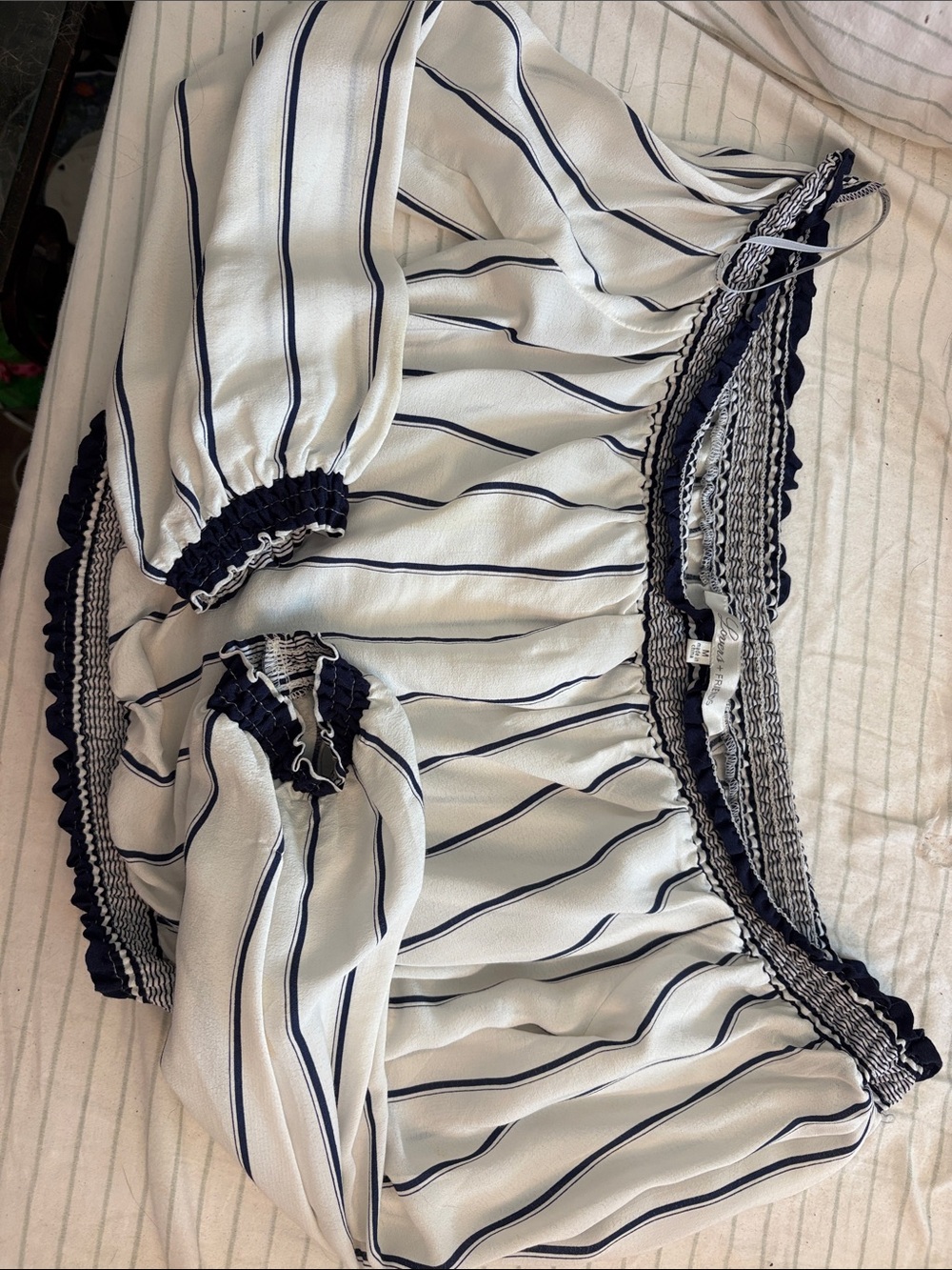 Lovers + Friends Navy on Cream Striped Off-Shoulder Top